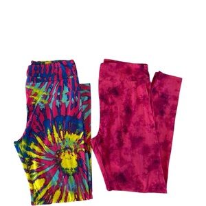 Lot/Set of 2 Pairs LuLaRoe Multicolor Tie Dye Leggings Sz TC (12-18) super-soft!